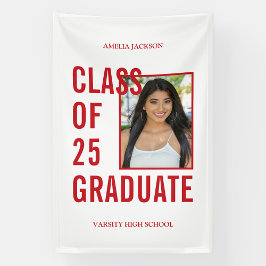 Lona Clase de 2026 Foto de Graduación Rojo y Blanco