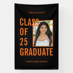 Lona Clase De 25 Graduados De Foto Negra Y Naranja