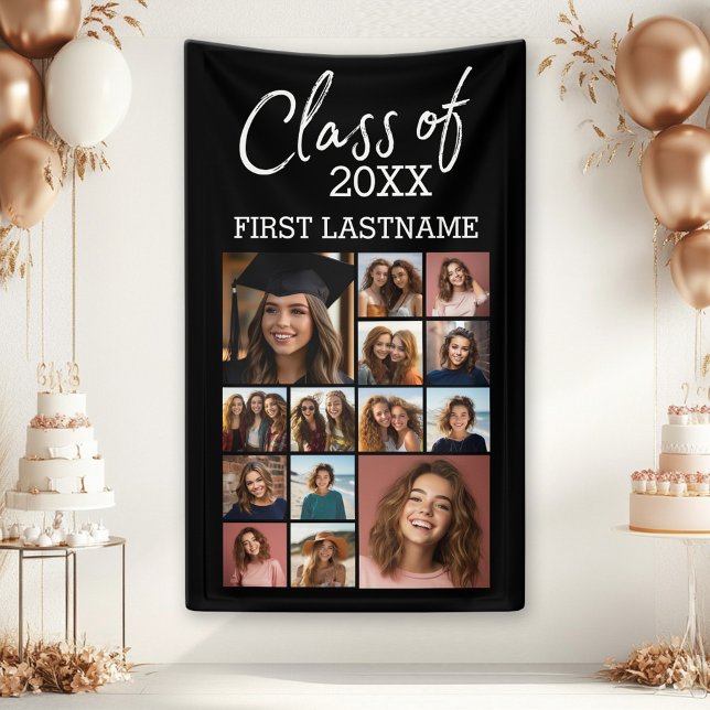 Lona Clase de AÑO ADD — Graduación Negra - 14 Foto (Custom Graduation Banner)