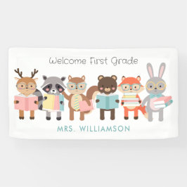 Lona Clase de bienvenida firma lindos animales