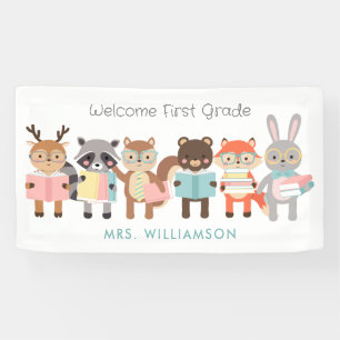 Lona Clase de bienvenida firma lindos animales