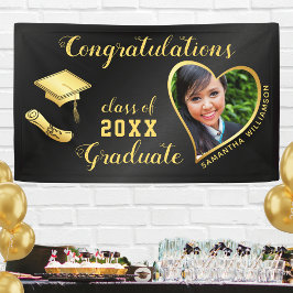 Lona Clase de Grad Photo Black and Gold Graduation 2025