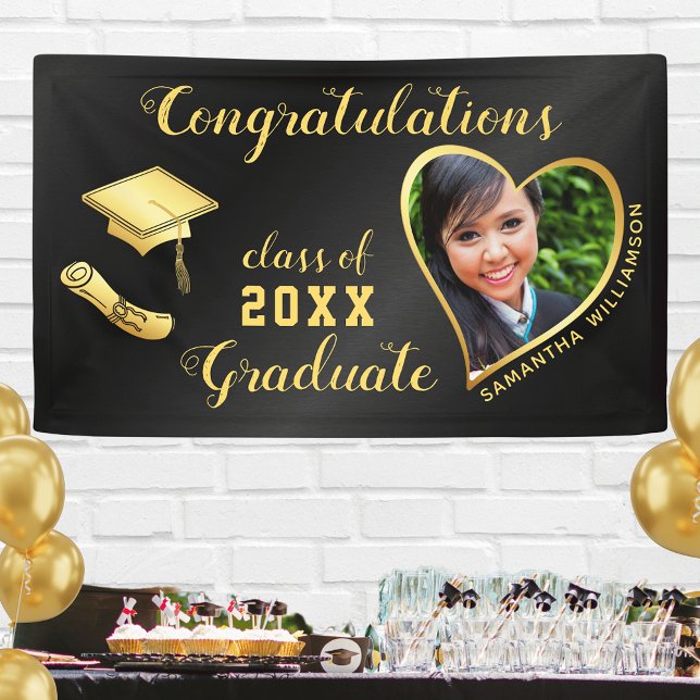 Lona Clase de Grad Photo Black and Gold Graduation 2025 (Subido por el creador)
