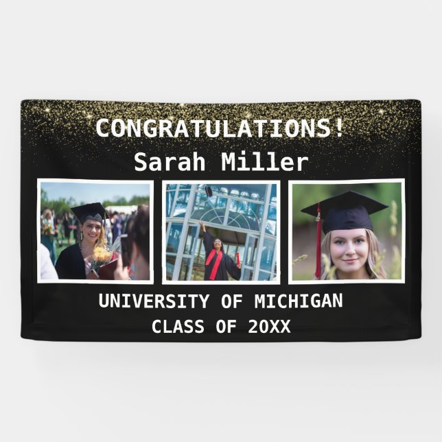 Lona Clase de Graduación Fotográfica Black & Gold 3 de  (Horizontal)