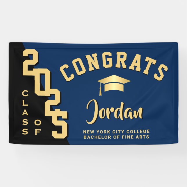 Lona Clase de Graduación Negra Azul Moderno de 2025 Fie (Horizontal)