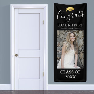 Lona Clase de la Puerta de Graduación de Oro Negro 2025