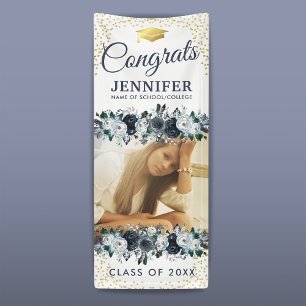 Lona Clase de la Puerta de Graduación Floral Azul 2025