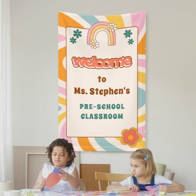 Lona Clase de profesor de estilo personalizado retro (Custom Retro Style Welcome Teacher's Classroom Banner)