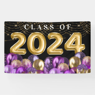 Lona Clase de Purpurina dorado y púrpura de 2024 Gradua