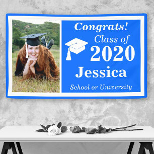 Lona Clase fotográfica azul blanca de graduación 2020