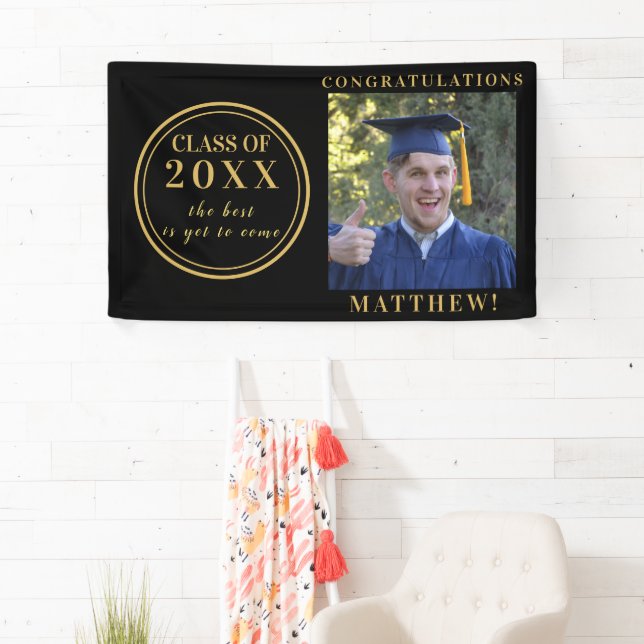 Lona Clase fotográfica de la graduación de oro negro de (In situ)