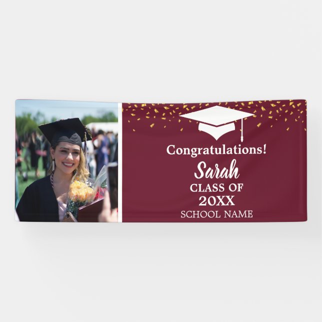 Lona Clase Fotográfica Maroon & White Graduation De 202 (Horizontal)