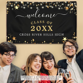 Lona Clase Reunión Bienvenida Black Gold Stars Luces