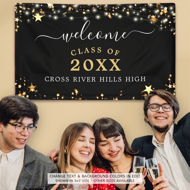 Lona Clase Reunión Bienvenida Black Gold Stars Luces (Subido por el creador)