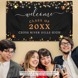 Lona Clase Reunión Bienvenida Naranja Negro Estrellas L