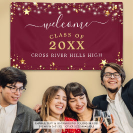 Lona Clase Reunión Bienvenidos Burgundy Maroon Gold Sta