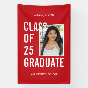 Lona Clase Roja Y Blanca De 2025 Graduación De Foto