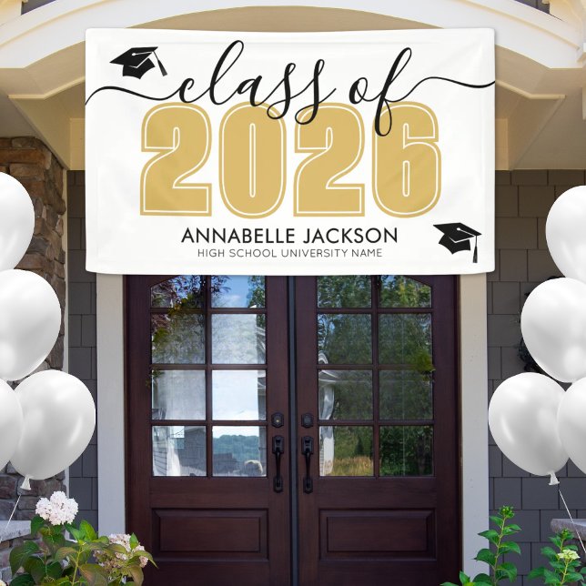 Lona Clase Simple De La Fiesta De Graduación De Oro De  (Simple Class Of 2025 Gold Graduation Party Banner)