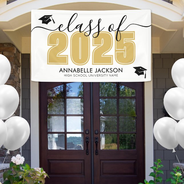 Lona Clase Simple De La Fiesta De Graduación De Oro De  (Simple Class Of 2025 Gold Graduation Party Banner)