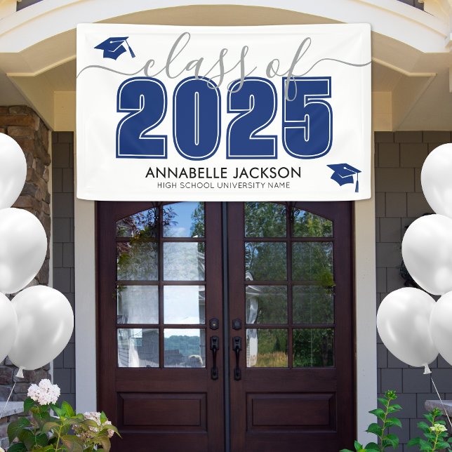 Lona Clase Simple Del Partido De Graduación Azul 2025 (Simple Class Of 2025 Blue Graduation Party Banner)