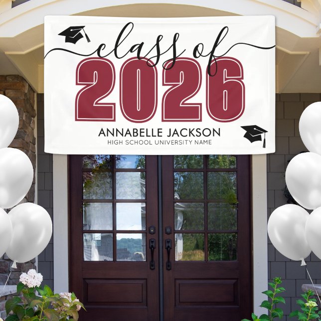 Lona Clase Simple Del Partido De Graduación Roja 2025 (Simple Class Of 2025 Red Graduation Party Banner ()