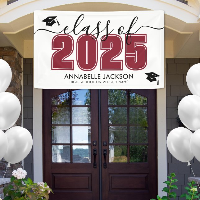 Lona Clase Simple Del Partido De Graduación Roja 2025 (Simple Class Of 2025 Red Graduation Party Banner ()