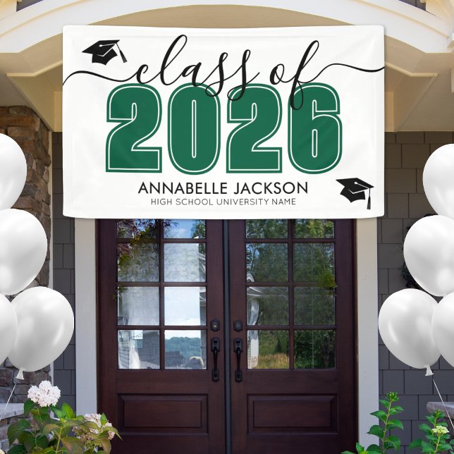 Lona Clase Simple Del Partido De Graduación Verde De 20 (Simple Class Of 2025 Green Graduation Party Banner)