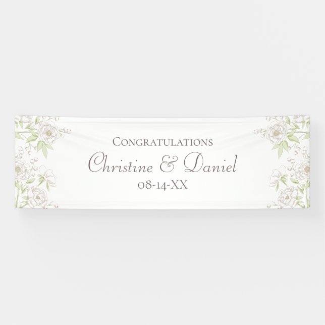 Lona Clásico de Rosa Blanca Boda (Horizontal)