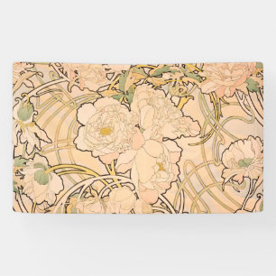 Lona Clásico patrón de jardín de peonías Art Nouveau de