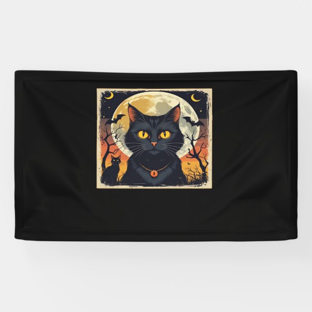 Lona Clásico Retro Black Cat Halloween T-Shirt Classic (Horizontal)