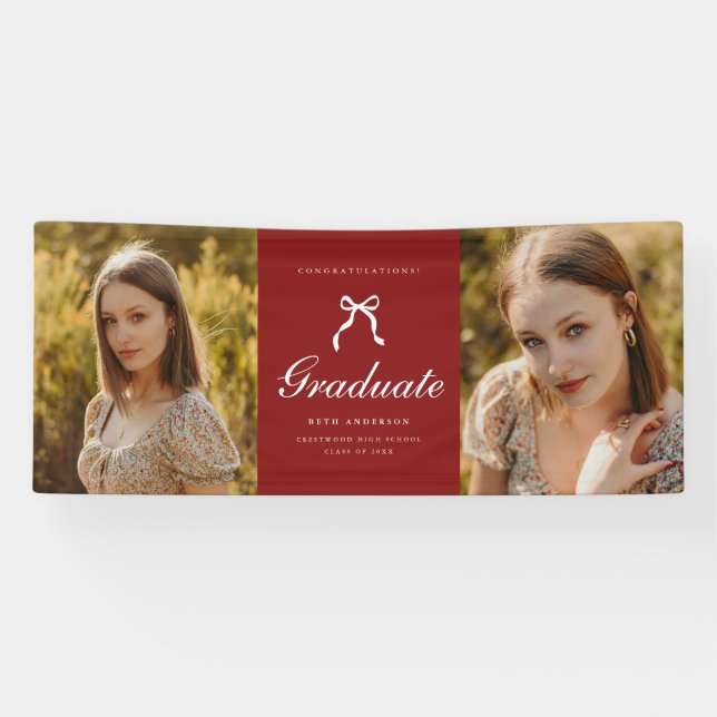 Lona Classic 2-Photo Script Coquette Graduation Party (Horizontal)