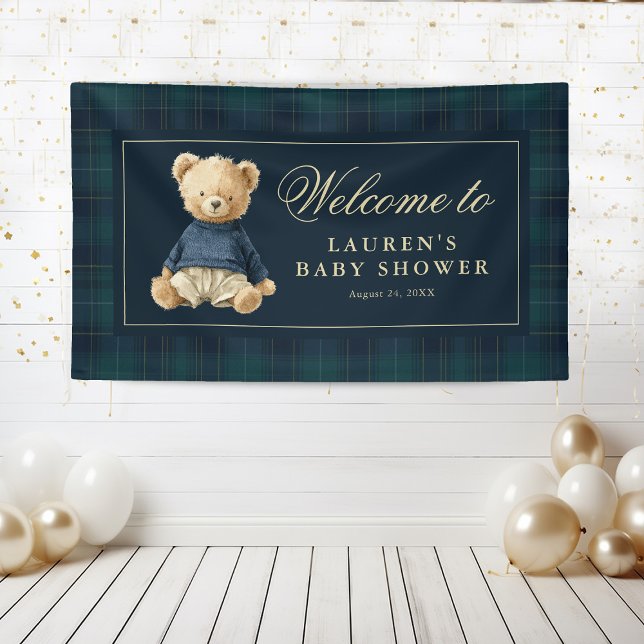 Lona Classic Tartan Polo Bear Baby Shower Welcome (Subido por el creador)