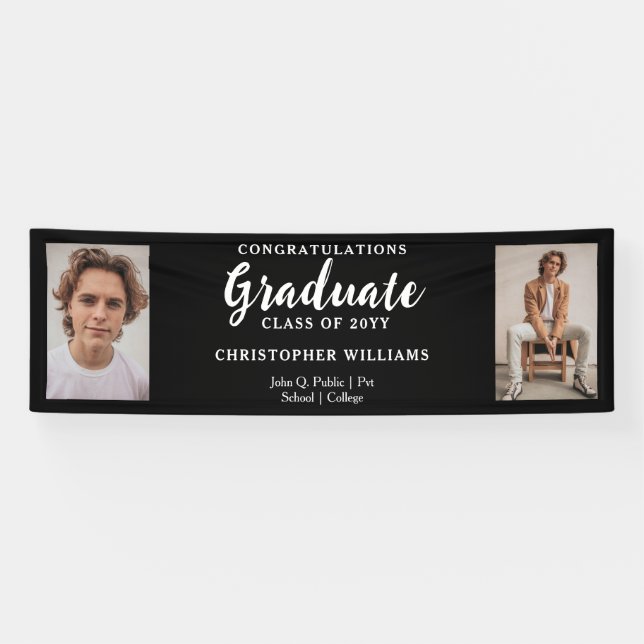 Lona Classy Class of 2023 Script Text 2 Photo - Negro (Horizontal)