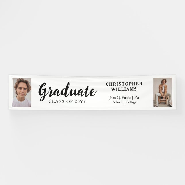 Lona Classy Class of 2023 Script Text 2 Photo - White (Horizontal)