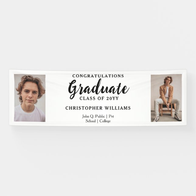 Lona Classy Class of 2023 Script Text 2 Photo - White (Horizontal)