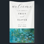 Lona Claude Monet Water Lilies Boda de bienvenida<br><div class="desc">Pancarta de bienvenida elegante y moderna de boda con pintura de Claude Monet Water Lilies.</div>