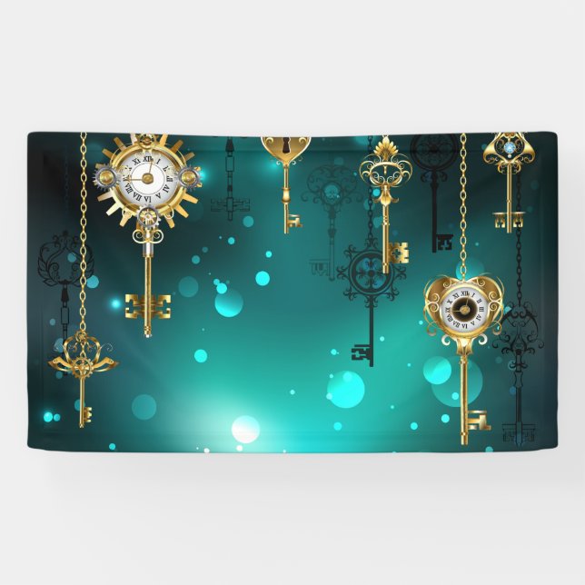 Lona Claves de esqueleto antiguas sobre fondo verde (Horizontal)