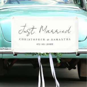 Lona Coche de Bodas Blanco Elegante Recién Casados