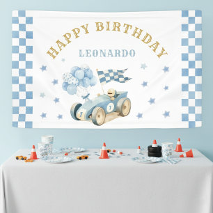 Lona Coche de Carreras Cumpleaños Niño Primer Azul Acua