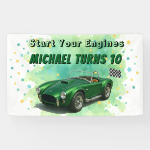Lona Coche de Carreras verde de fiesta de cumpleaños de