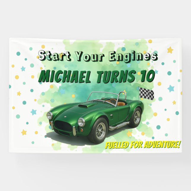 Lona Coche de Carreras verde de fiesta de cumpleaños de (Horizontal)