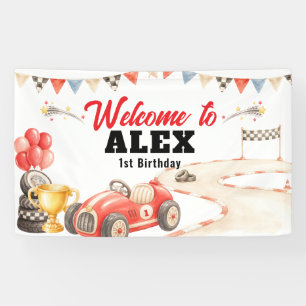 Lona Coche de Carreras Vintage Retro Bienvenida Cumplea