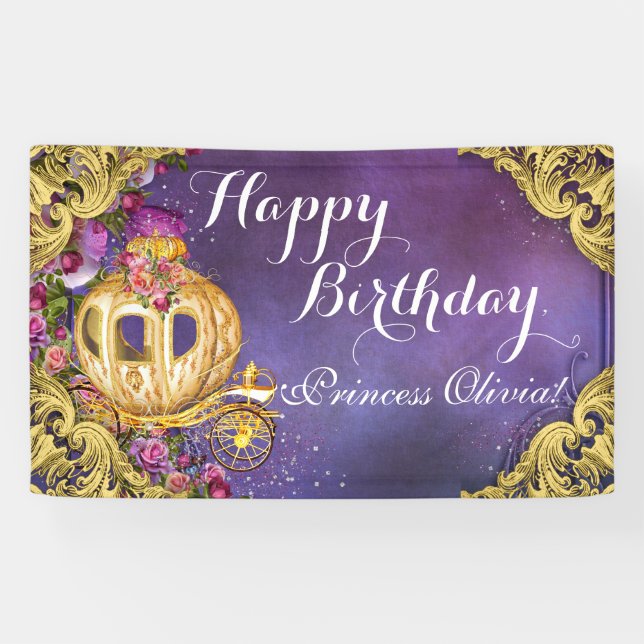 Lona Coche de Cuento de Hadas Princesa Cumpleaños Princ (Horizontal)