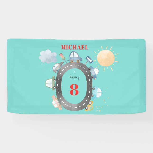 Lona Coches y vehículos en el cumpleaños del chico de l (Horizontal)