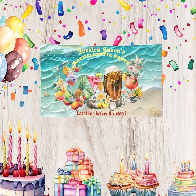 Lona Cócteles de Playa Frutas Tropicales Despedida de S (Beach Cocktails Tropical Fruits Bachelorette Party Banner)