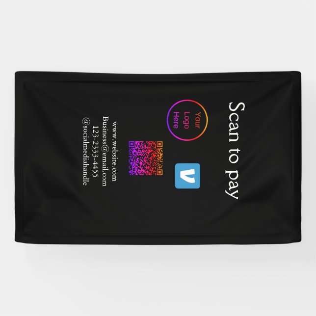 Lona Código Q R venmo escaneo para pagar agregar logo r (Horizontal)
