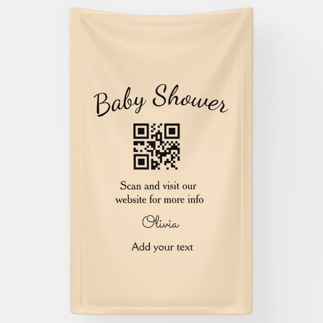 Lona Código QR de baby shower rosa simple agregar nombr (Vertical)