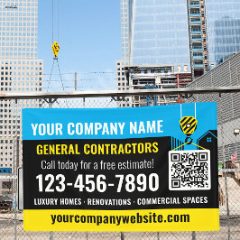 Lona Código QR de la empresa de construcción Azul Promo