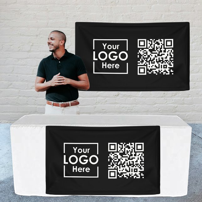 Lona Código QR del logotipo comercial del Rótulo de pan (Black Hanging Banner Sign Business Logo QR Code)