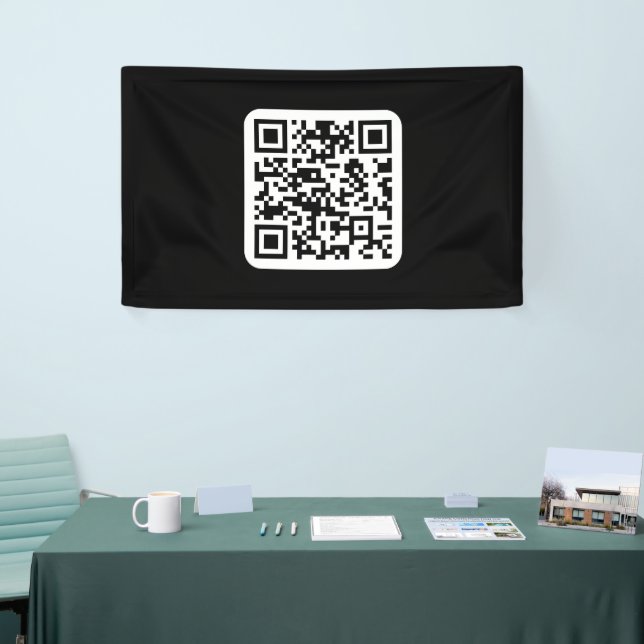 Lona Código QR moderno editable | Negro Blanco o cualqu (Feria)